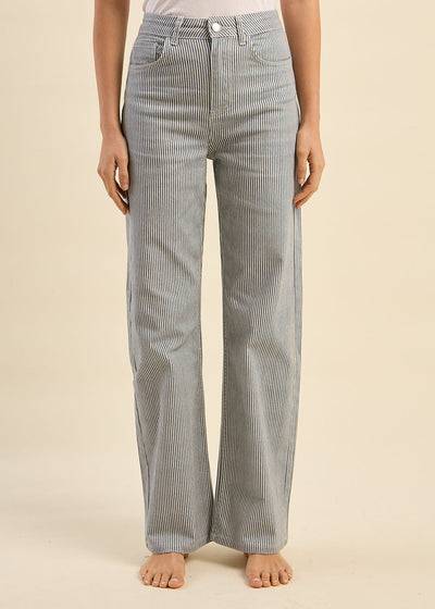 Pantalon droit et rayé à taille haute