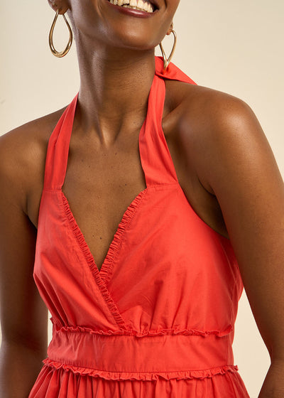 Robe longue dos nu à volants