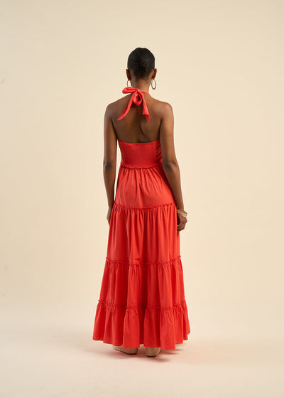 Robe longue dos nu à volants