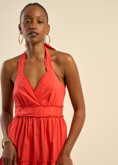 Robe longue dos nu à volants