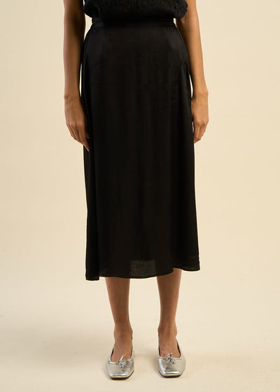 Jupe longue évasée en satin de viscose