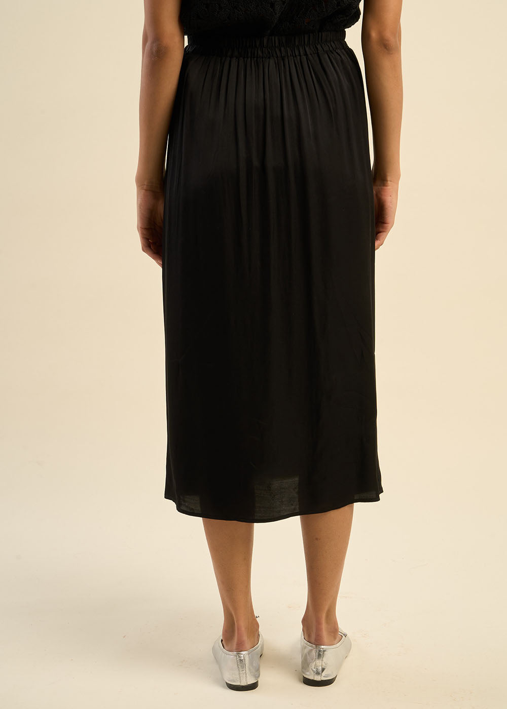 Jupe longue évasée en satin de viscose