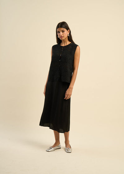 Jupe longue évasée en satin de viscose