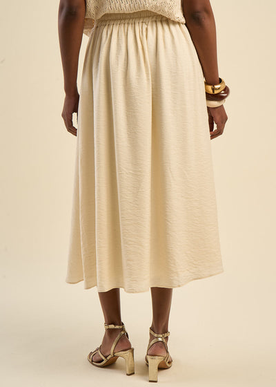 Jupe midi évasée effet crinkle