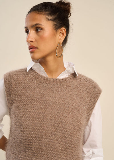 Pull à col rond sans manches détail lurex