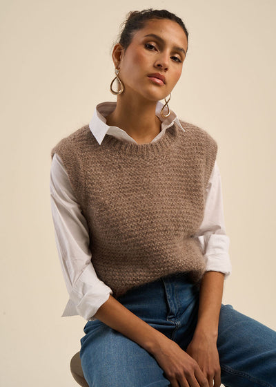 Pull à col rond sans manches détail lurex