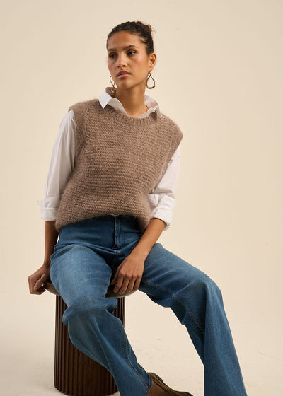 Pull à col rond sans manches détail lurex