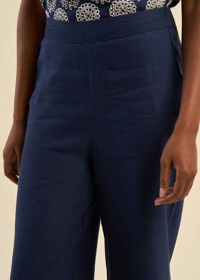 Pantalon taille haute 7/8 brodé