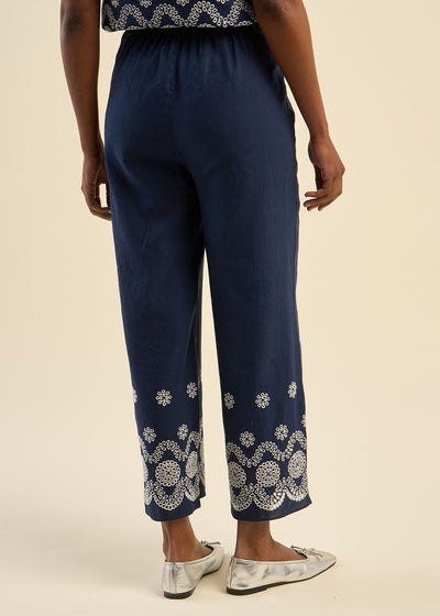 Pantalon taille haute 7/8 brodé