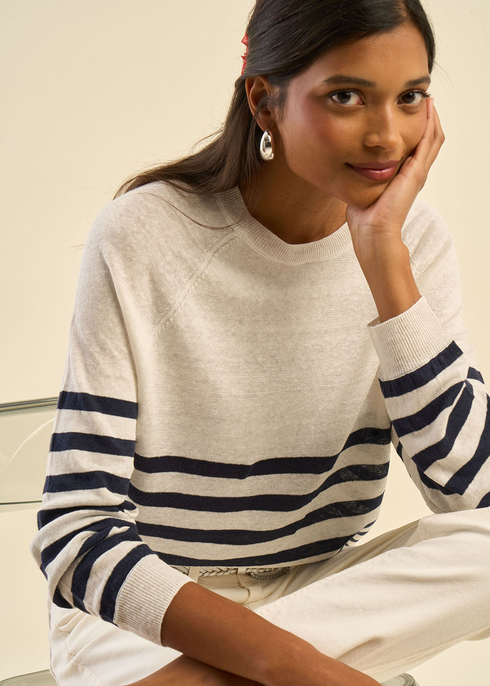 Pull marinière en lin ajouré