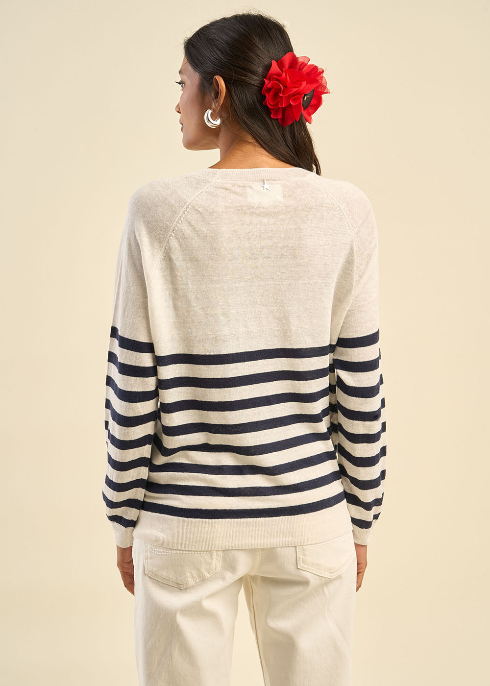 Pull marinière en lin ajouré