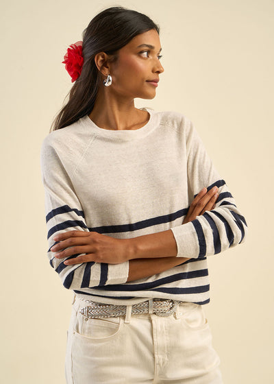 Pull marinière en lin ajouré