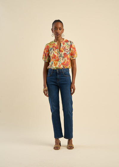 Jean droit taille haute cinq poches