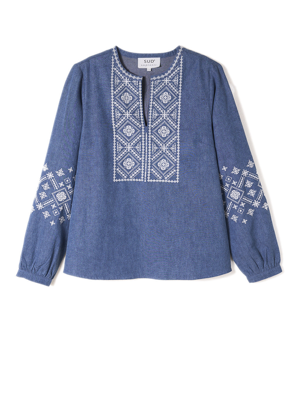 Top ample à col tunisien et broderies