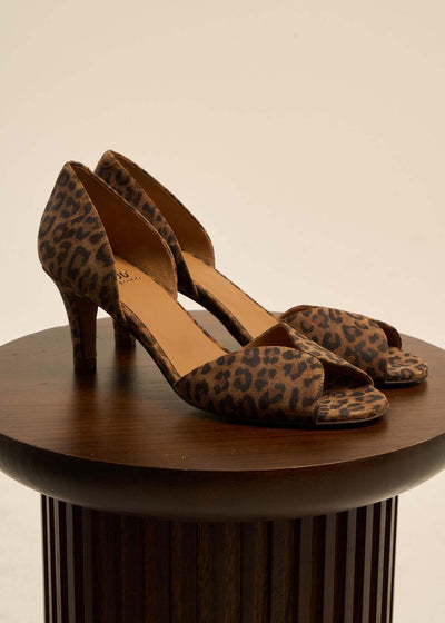 Sandales à talons hauts en cuir suédé imprimé léopard