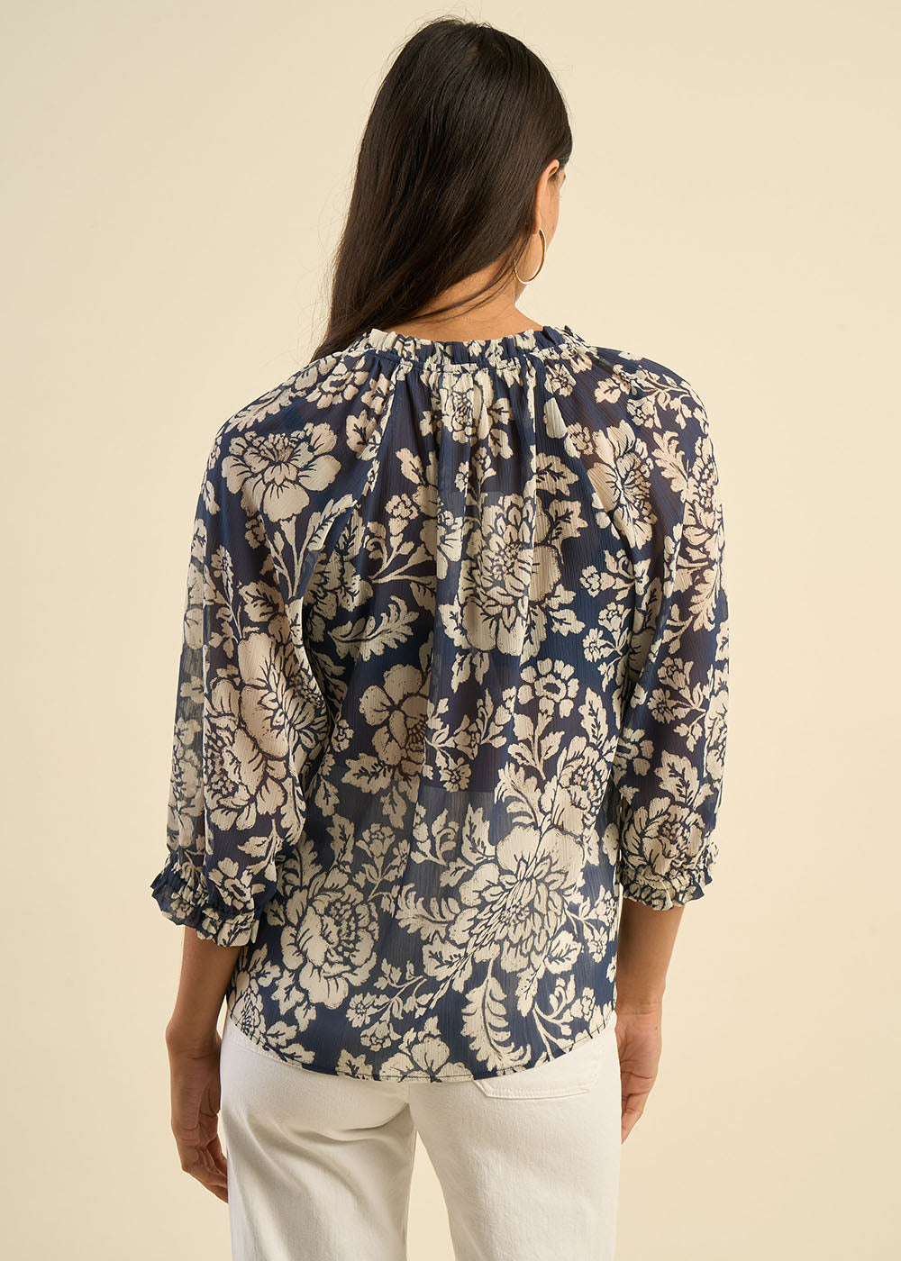 Blouse imprimée floral à col tunisien