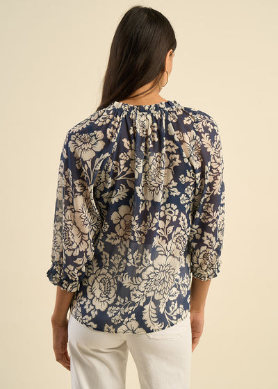 Blouse imprimée floral à col tunisien