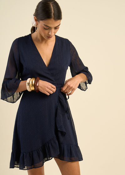 Robe courte cache-cœur plumetis