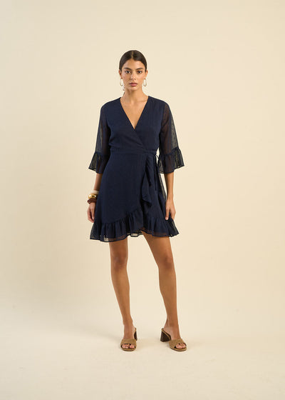 Robe courte cache-cœur plumetis