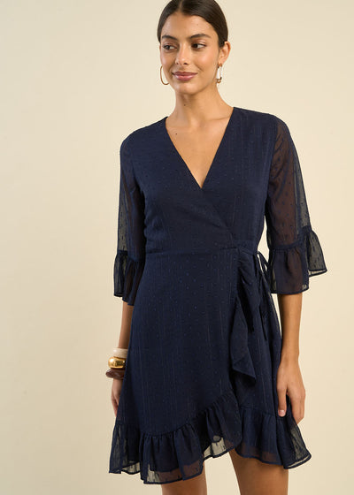 Robe courte cache-cœur plumetis