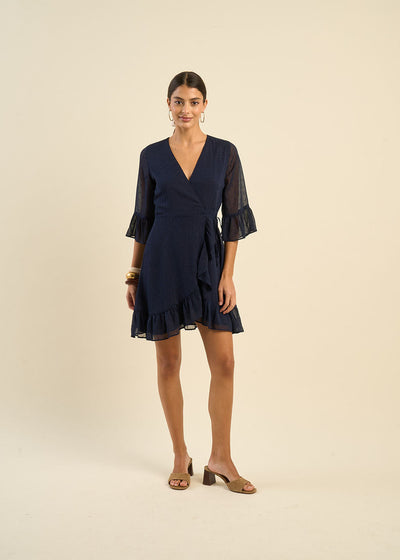 Robe courte cache-cœur plumetis