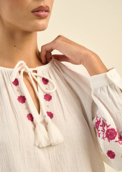 Blouse brodée ample en gaze de coton