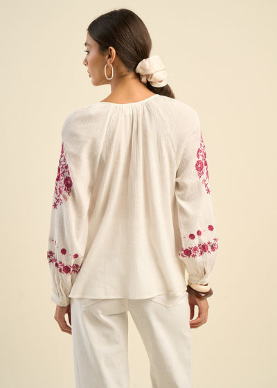 Blouse brodée ample en gaze de coton