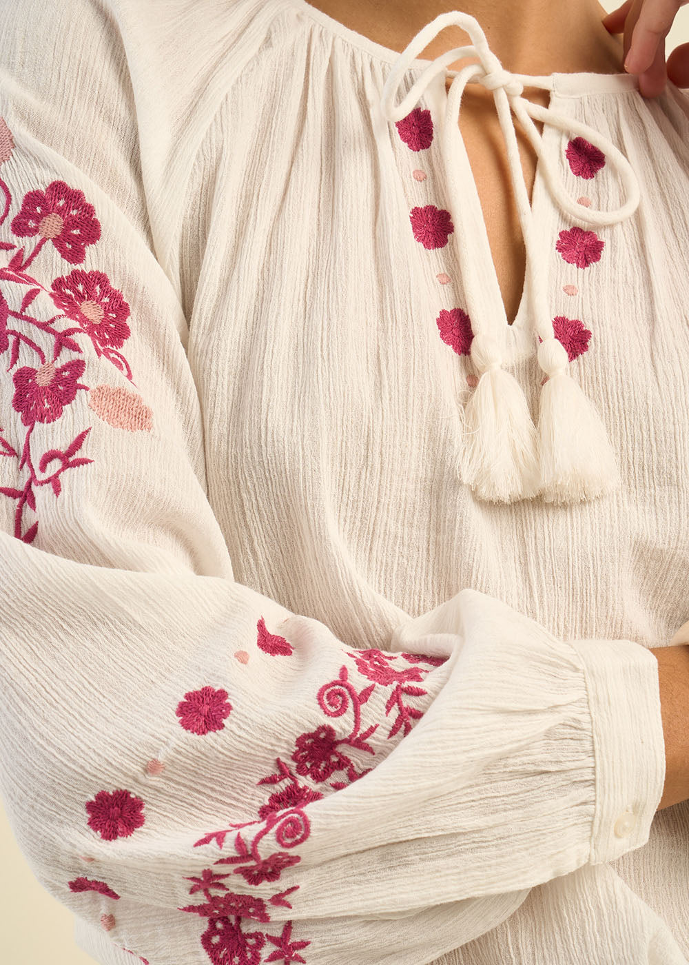 Blouse brodée ample en gaze de coton