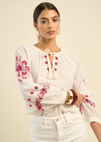 Blouse brodée ample en gaze de coton