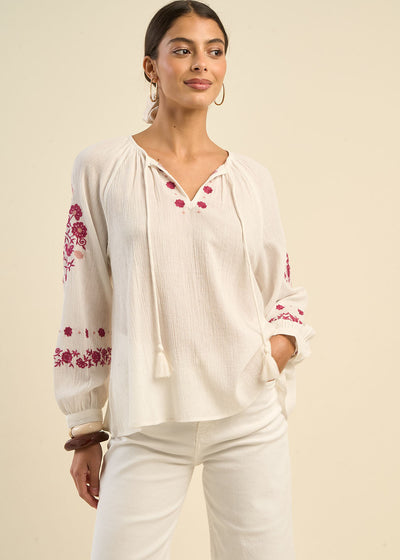 Blouse brodée ample en gaze de coton