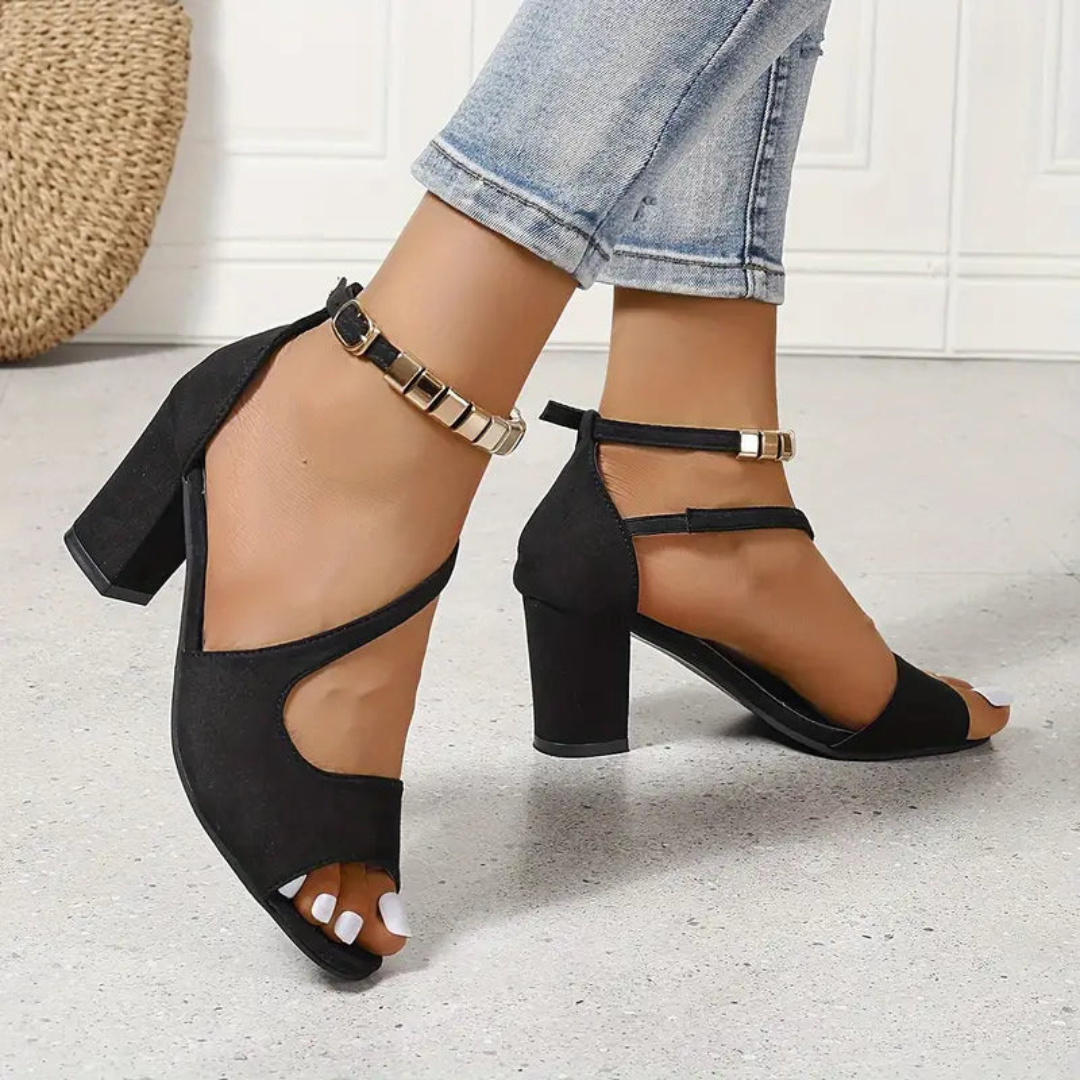 Fevie | Sandales d'été A Talon Pour Femme | Noir