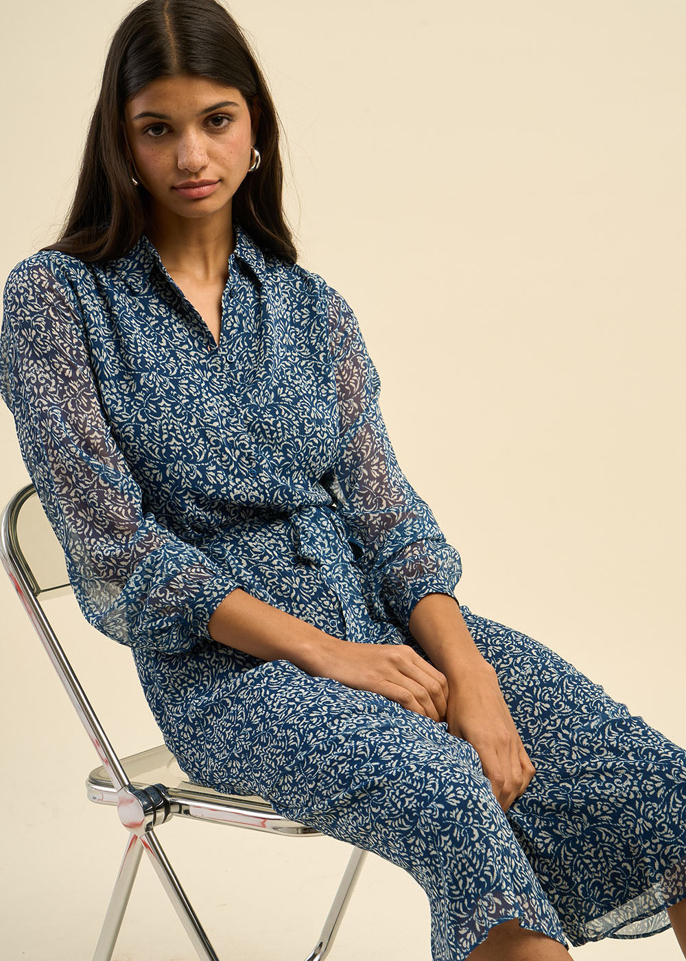 Robe chemise imprimée et longue