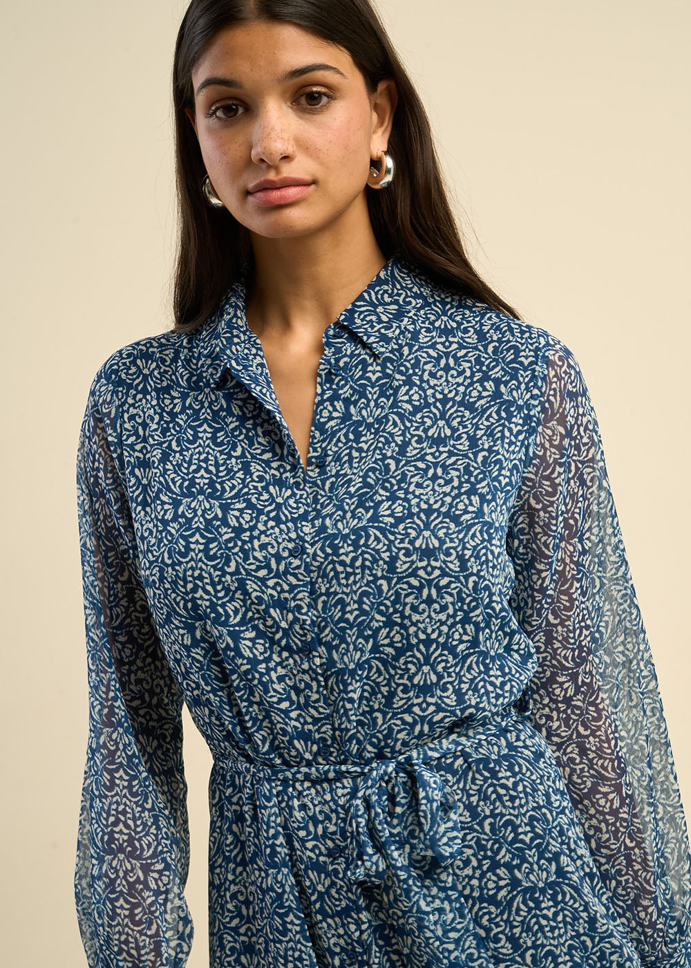 Robe chemise imprimée et longue