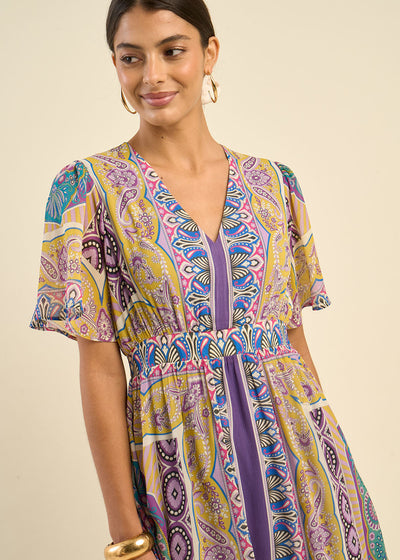 Robe longue décolleté V à motifs
