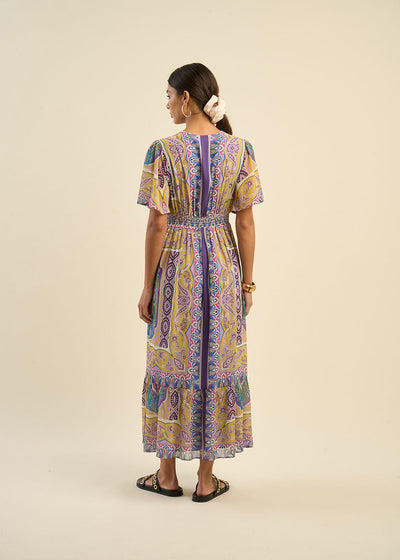 Robe longue décolleté V à motifs