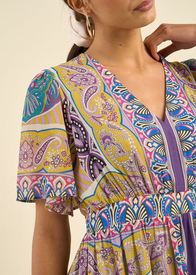 Robe longue décolleté V à motifs