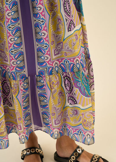 Robe longue décolleté V à motifs