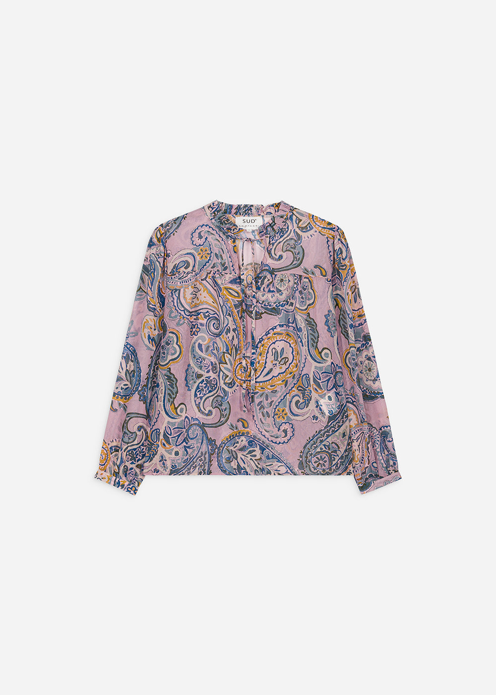 Blouse ample imprimée cachemire avec col tunisien