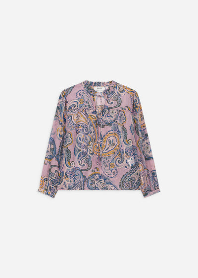 Blouse ample imprimée cachemire avec col tunisien