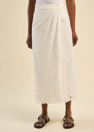 Jupe portefeuille en broderie anglaise