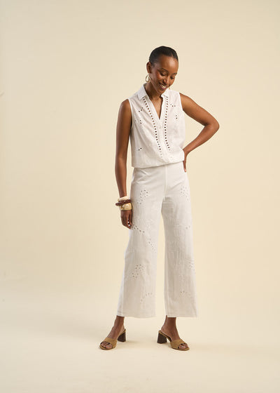 Chemise sans manches brodée