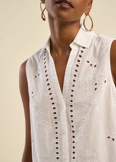 Chemise sans manches brodée