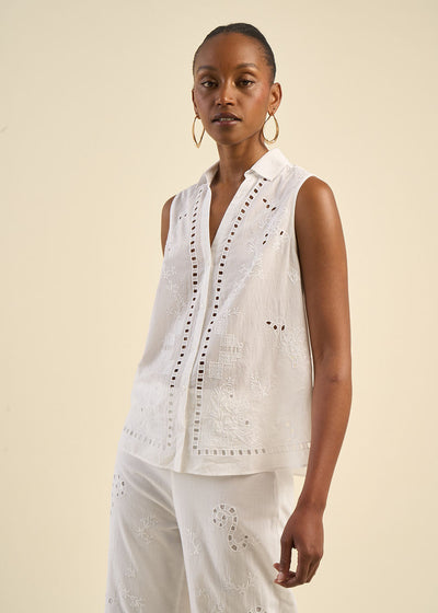 Chemise sans manches brodée