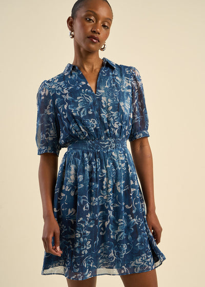 Robe imprimée fluide à manches bouffantes