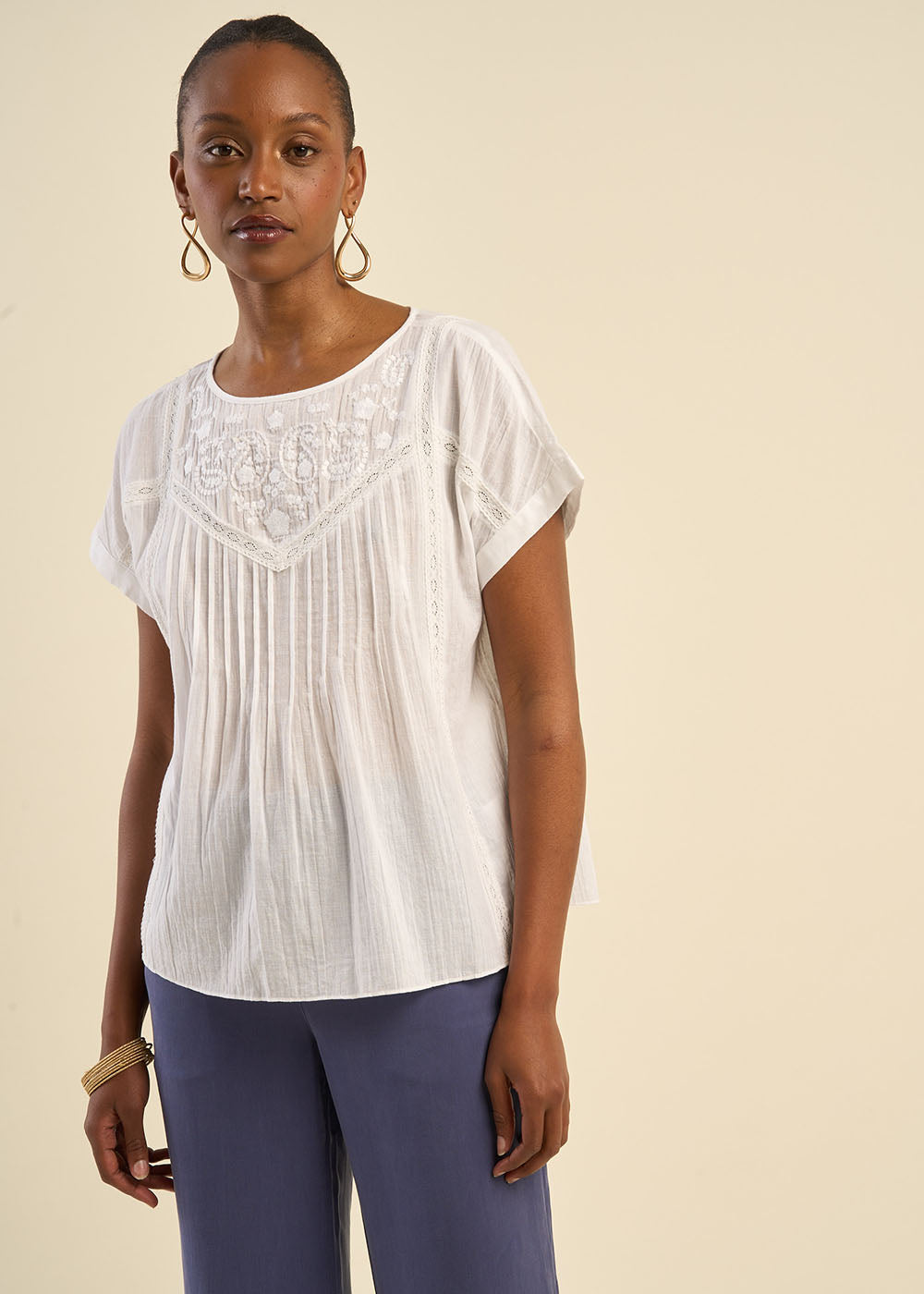 Top brodé en gaze de coton