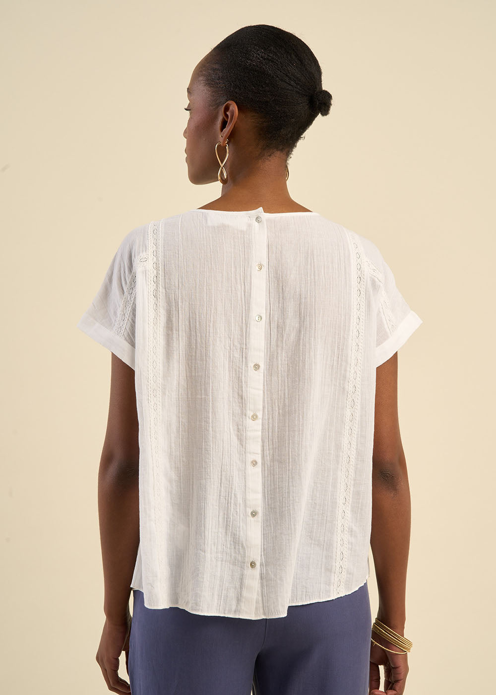 Top brodé en gaze de coton