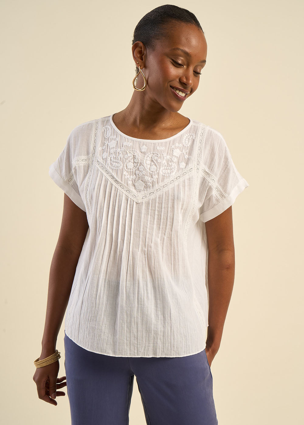 Top brodé en gaze de coton