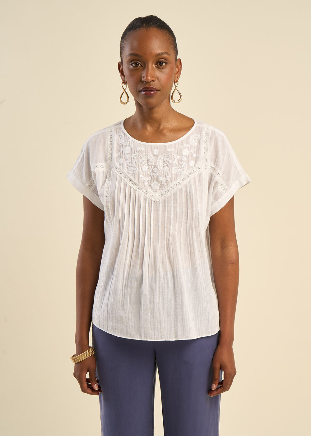 Top brodé en gaze de coton