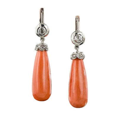 Boucles d'oreilles pendantes en corail antique de Bohème