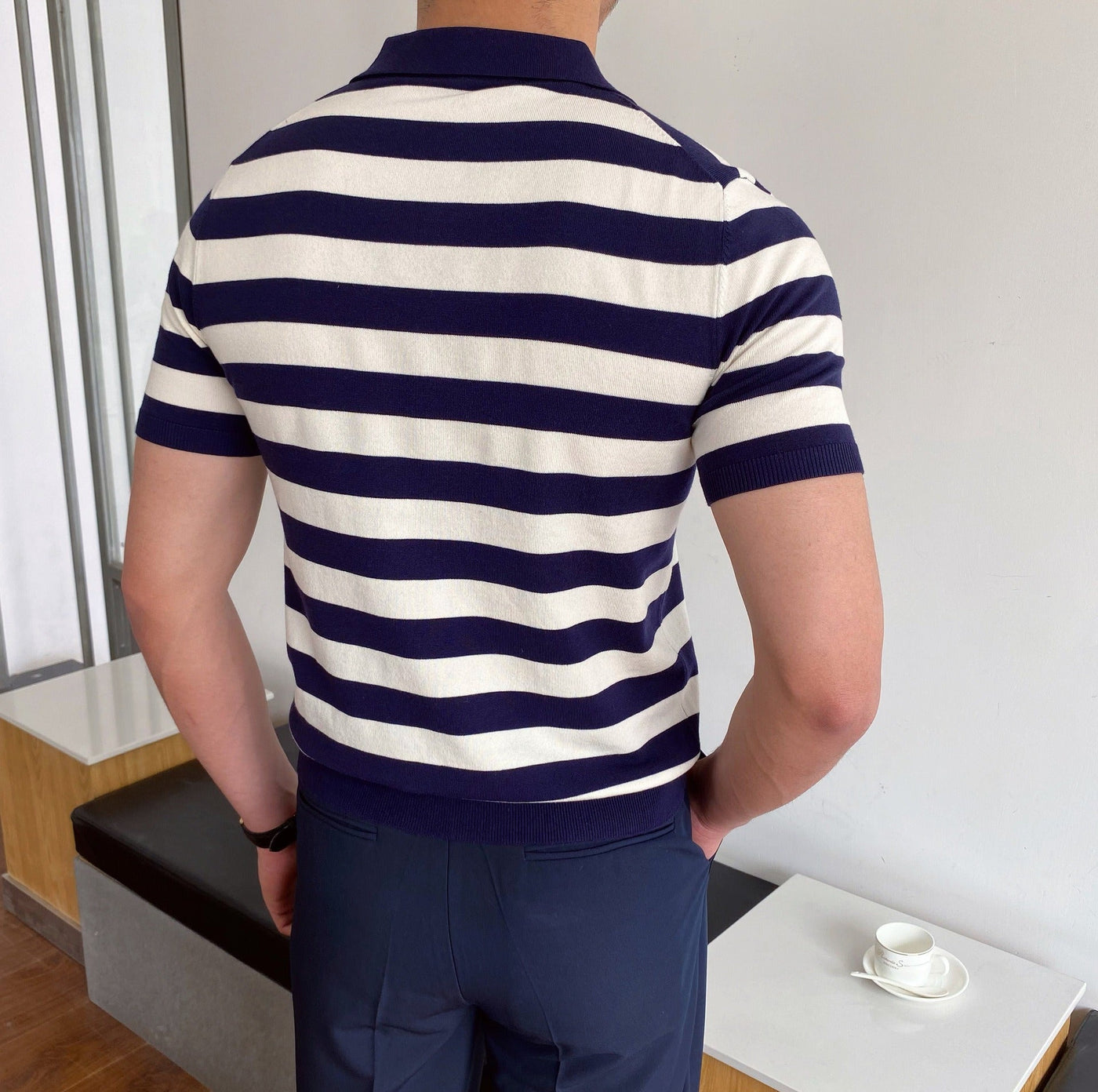 T-shirt à larges rayures pour hommes, style polo ajusté - Adrian